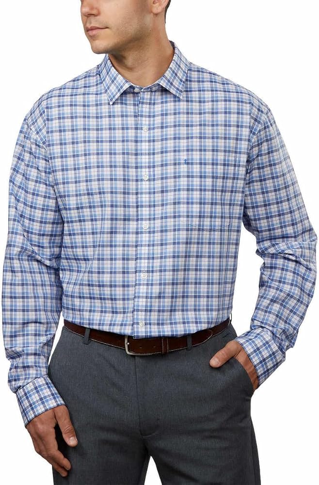 IZOD Mens Lightweight Soft-Washed Essentials Long Sleeve Dress Shirt (as1, Alpha, l, Regular, Regular, Grey/Blue Plaid)