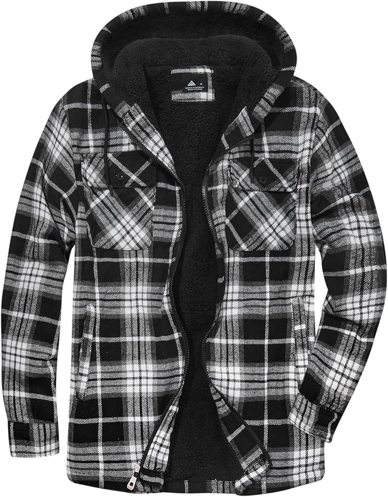 SCODI Men's Flannel Jacket Sherpa Lined Hoodies Zip Up Fleece Plaid Shirt Jackets Winter Outdoor Coat Warm Outwear