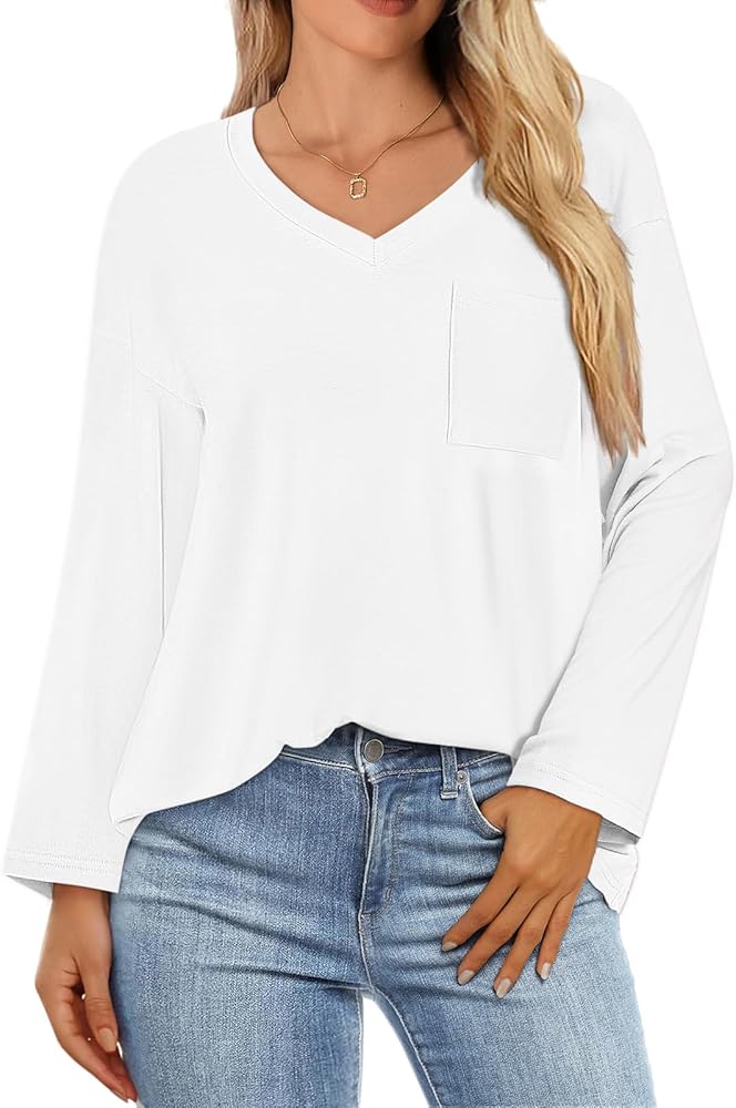 Bloggerlove Long Sleeve Shirts for Women V Neck T Shirt Work Tops Business Basic Tees Blouses 2024 Fall Dressy Clothing