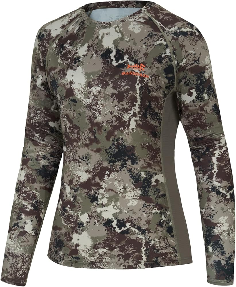 BASSDASH Women’s Camo Hunting Shirt Long Sleeve UPF 50+ Sun Protection Performance Tee Fishing Hiking