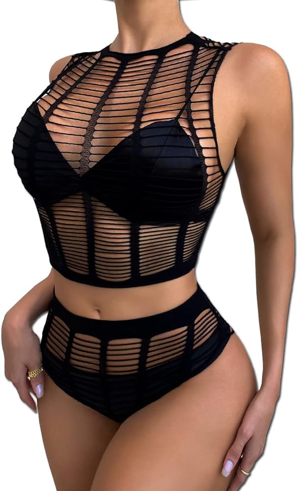 Buitifo Womens Lingerie Set Fishnet BabyDoll Bodysuit Two Piece Nightwear