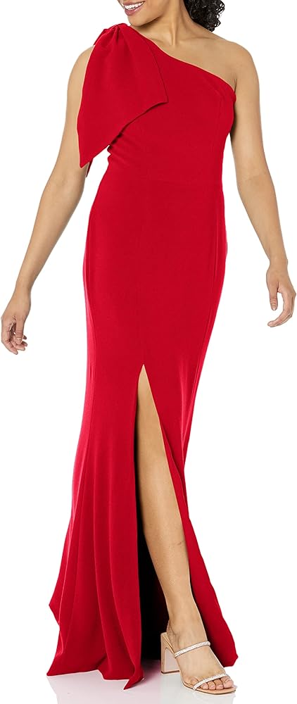 Dress the Population Women's Georgina One Shoulder Bow Detail Trumpet Gown Long Dress