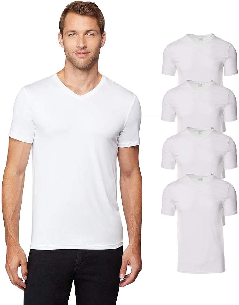 32 DEGREES Mens 4 Pack Cool V-Neck T-Shirt | Anti-Odor | Quick Drying | 4-Way Stretch