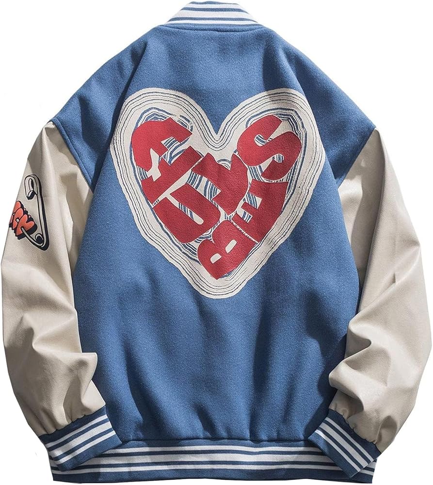 Aelfric Eden Men's Letter Foaming Love Print Varsity Jacket Vintage Graphic Baseball Jacket Unisex Coats Streetwear