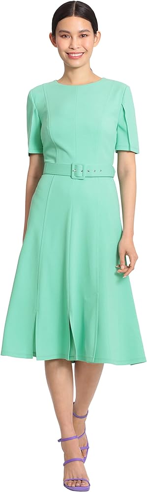 Maggy London Women's Short Sleeve Fit and Flare Scuba Crepe Dress