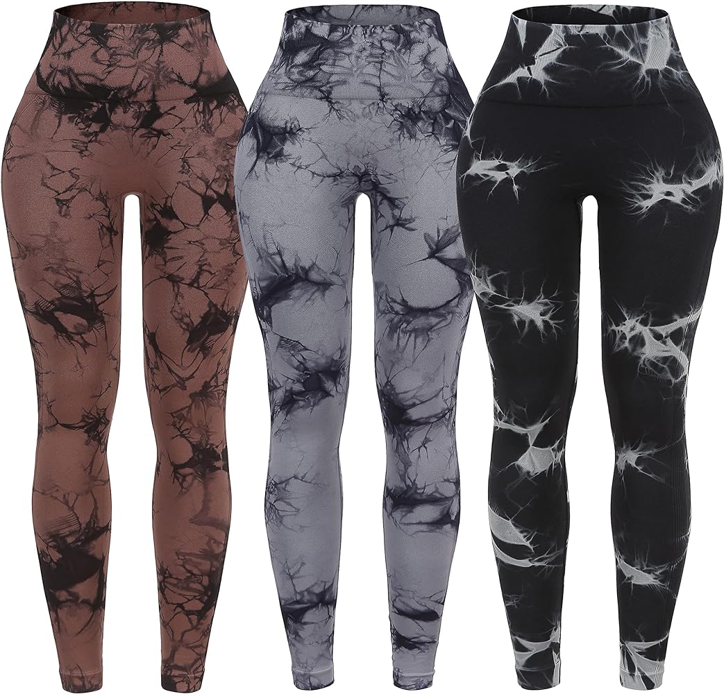 OVESPORT 3 Pack Tie Dye Seamless High Waisted Workout Leggings for Women Scrunch Butt Lifting Yoga Gym Athletic Pants