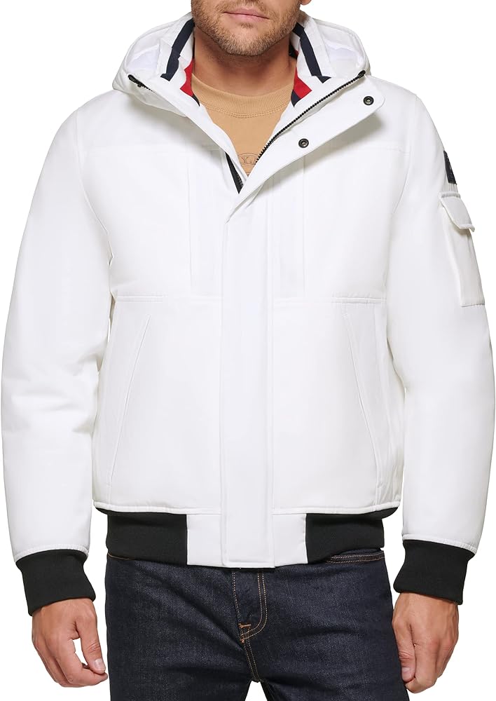 Tommy Hilfiger Men's Arctic Cloth Hooded Utility Bomber