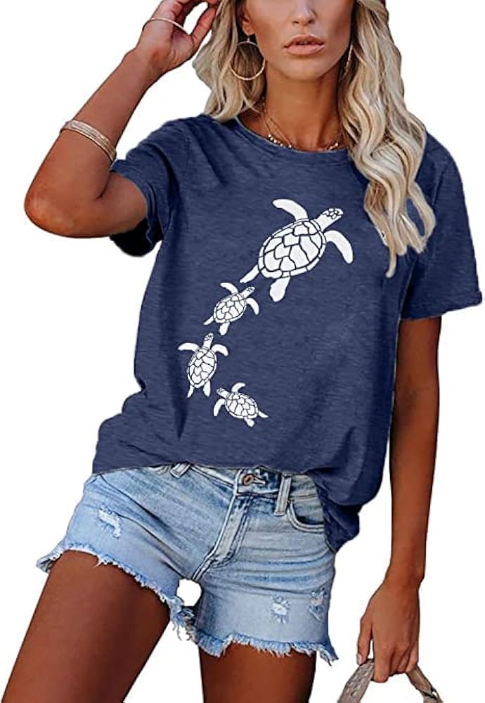 Sea Turtle T-Shirt and Tank for Women Beach Graphic Funny Animal Print Shirt Hawaiian Casual Vacation Top