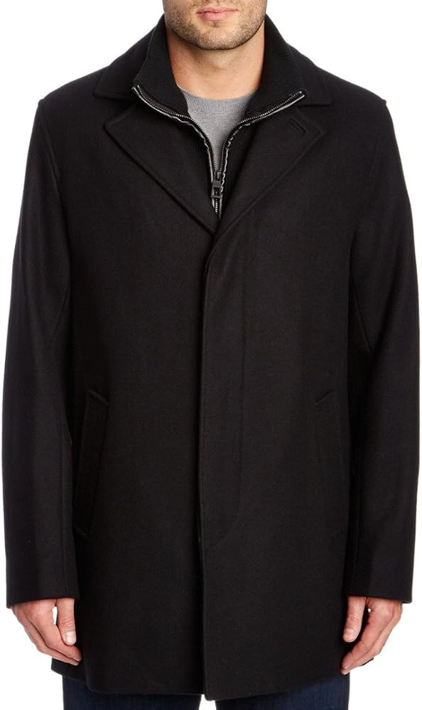 Cole Haan Men's Classic Melton Top Coat with Faux Leather Details