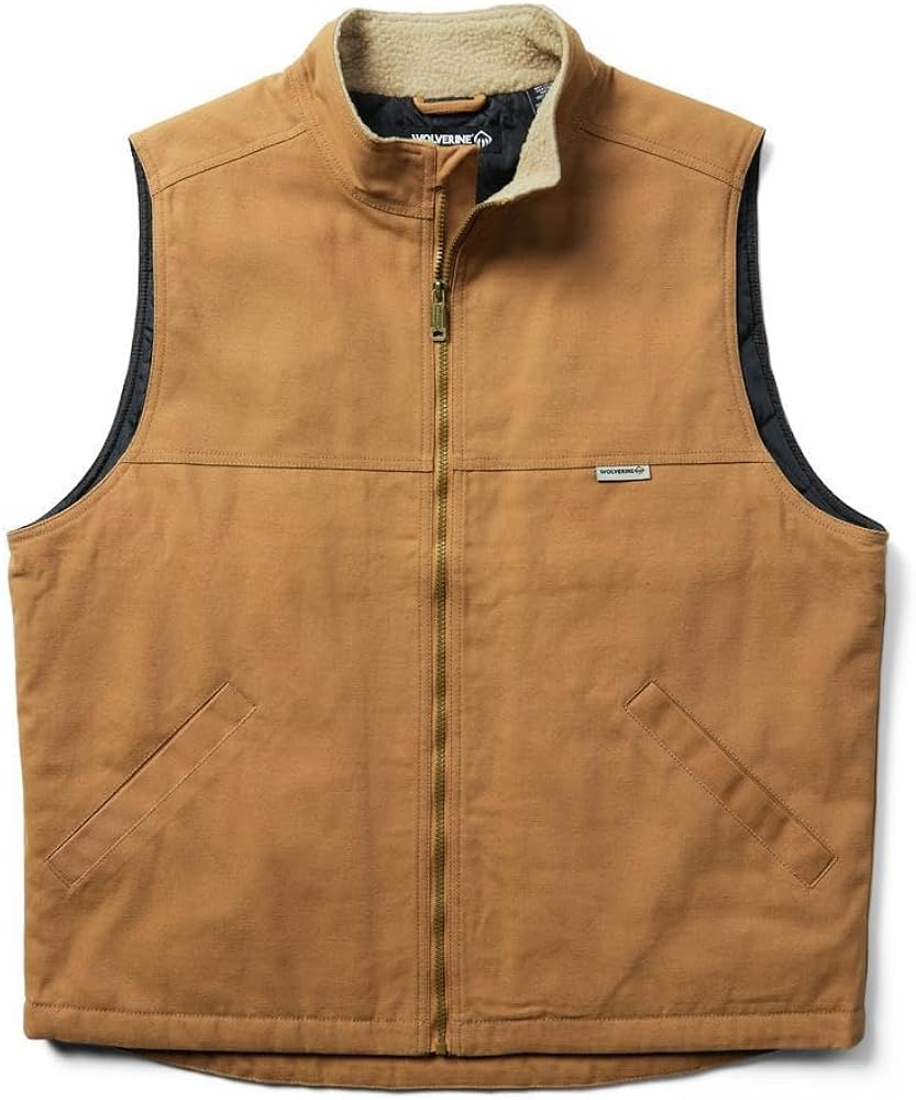 WOLVERINE Men's Sherpa Collar Canvas Vest, Whiskey