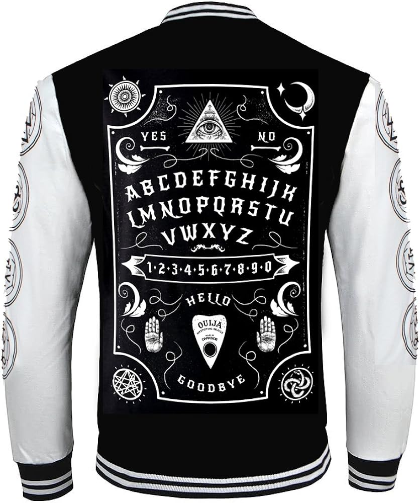 Wild Star Hearts Clothing Ouija Board Varsity Mens Goth Emo Occult Cotton Bomber Jacket with Large Print