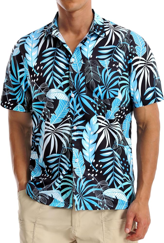 Mens Hawaiian Shirt Short Sleeve - Casual Button Down Tropical Vacation Summer Beach Shirts