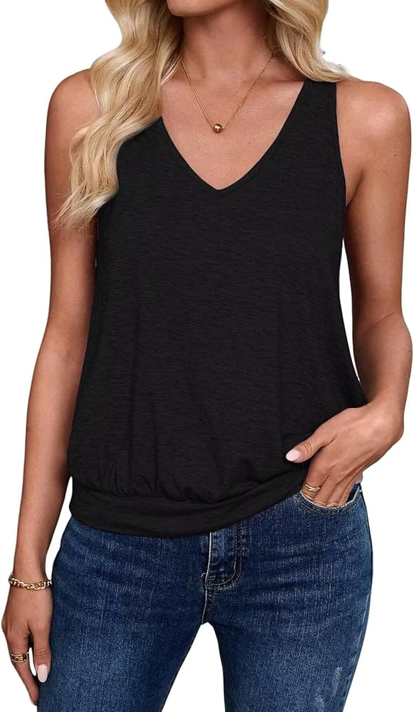 2024 Womens Fashion Tank Tops Spring Summer Clothes Casual V Neck Sleeveless Loose Fit Y2K Outfit Cute Cami Shirts