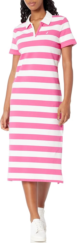 Nautica Women's Johnny Collar Short Sleeve Stripe Dress