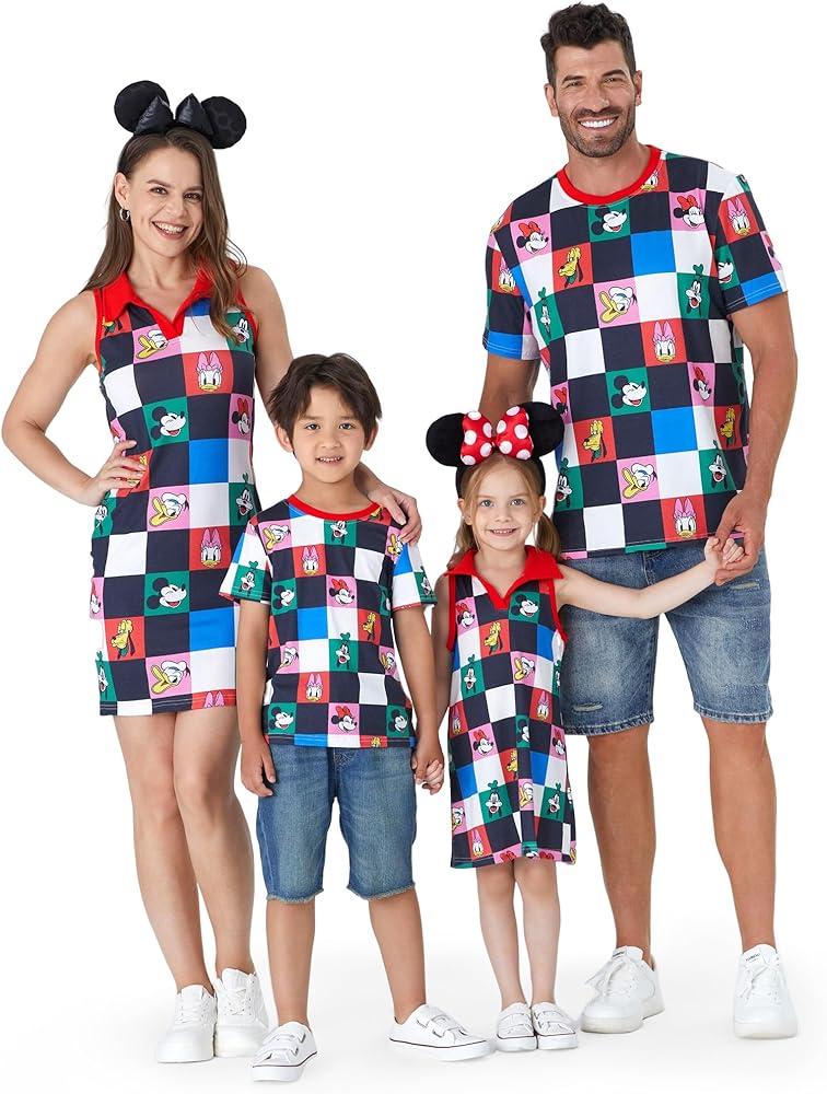 Disney Mickey and Friends Family Matching Outfits Mommy and Me Dresses Short Sleeve T-Shirt Bodycon Dress Matching Set