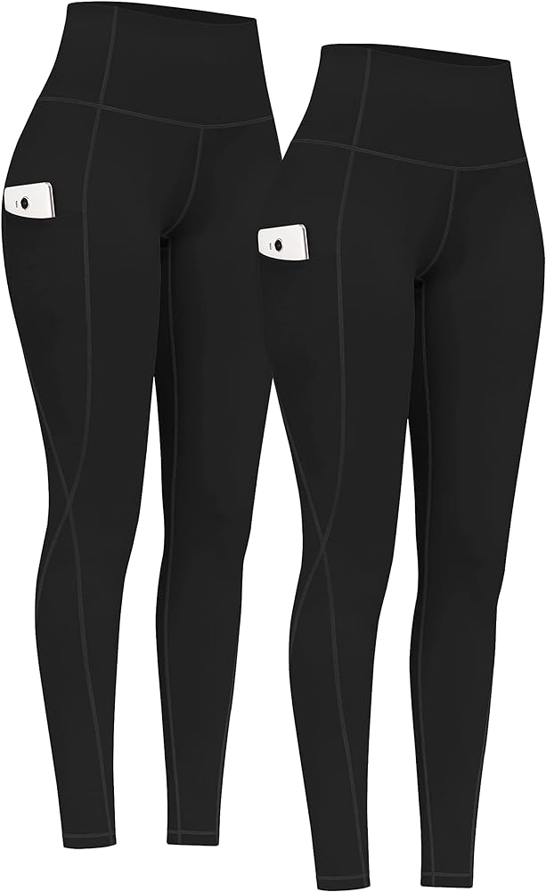 PHISOCKAT 2 Pack High Waist Yoga Pants with Pockets, Tummy Control Leggings, Workout 4 Way Stretch Yoga Leggings