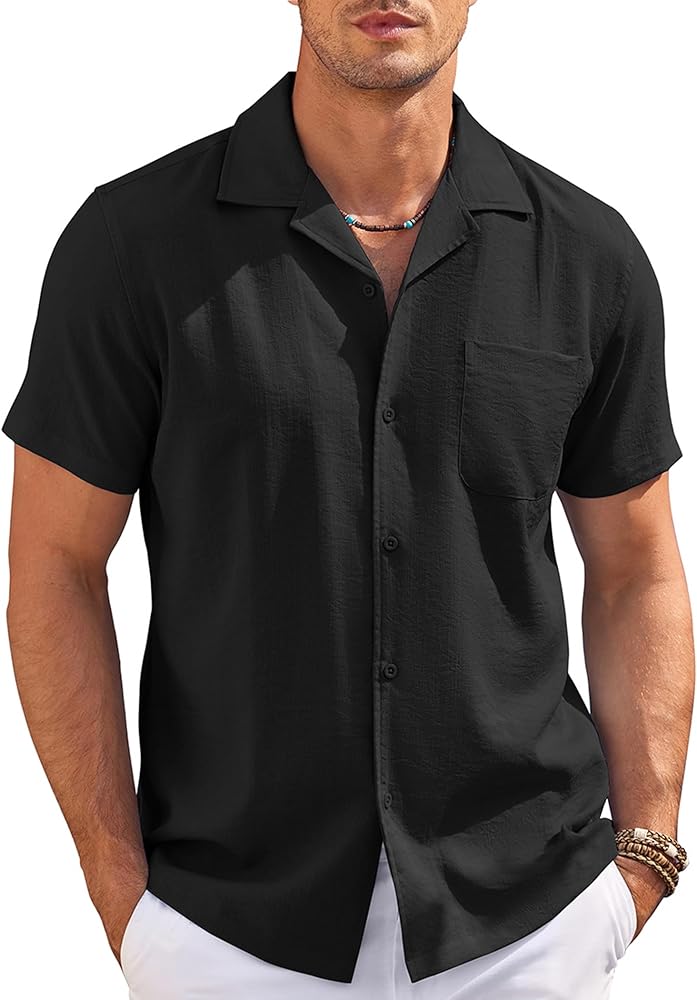 COOFANDY Men's Casual Button Down Shirts Short Sleeve Summer Cuban Vacation Beach Shirts