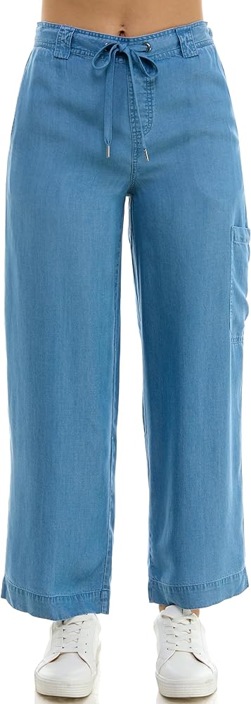 Zac & Rachel Women's Tencel Ankle Length Pant with Tieable Belt, Single Cargo Pocket Detail