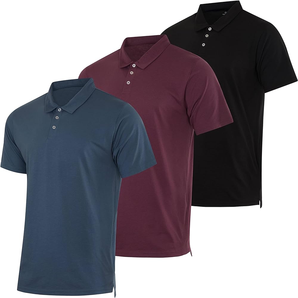 Real Essentials 3 Pack: Men's Jersey Cotton Short Sleeve Polo Shirt - Breathable Performance Polo (Available in Big & Tall)