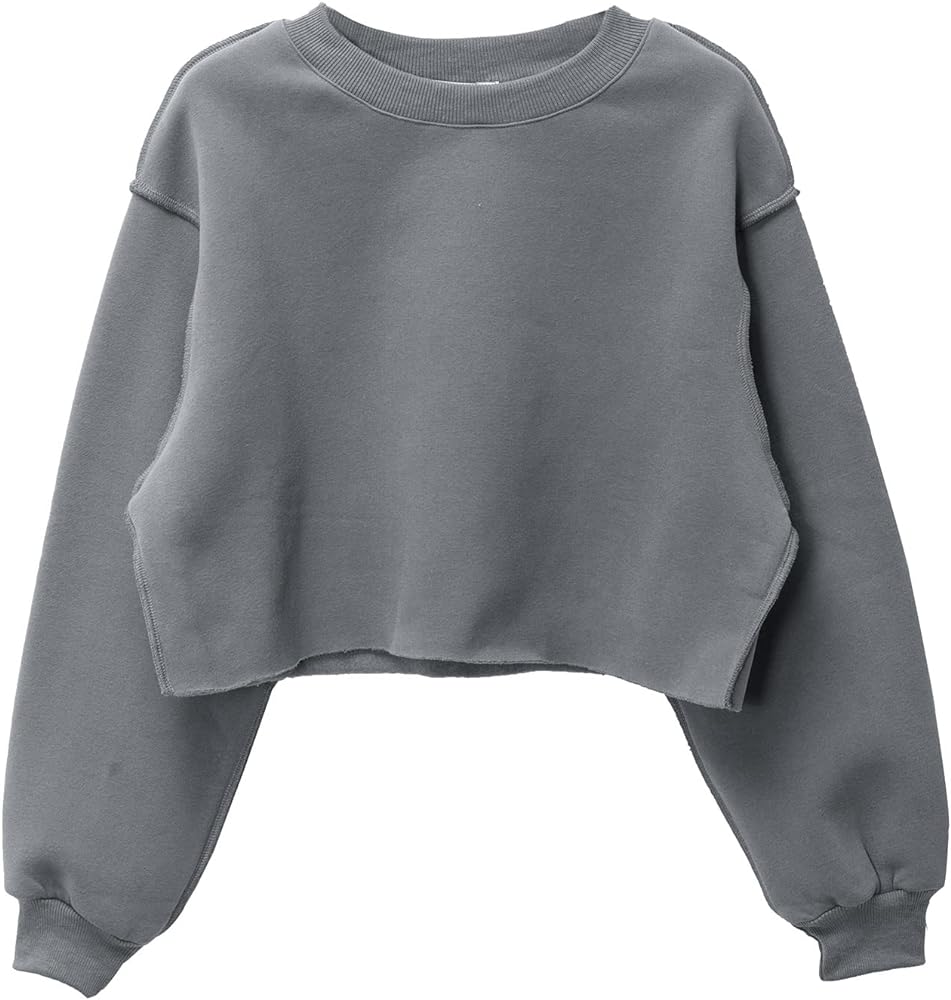 Amazhiyu Women Cropped Sweatshirt Long Sleeves Pullover Fleece Crop Tops