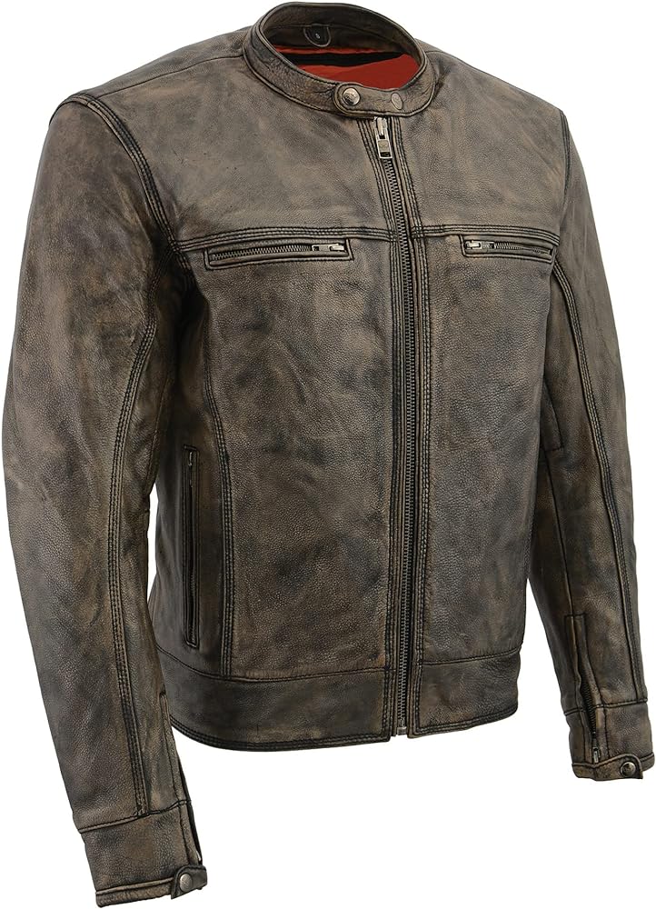 Milwaukee Leather Men's Distressed Brown Motorcycle Jacket w/Venting