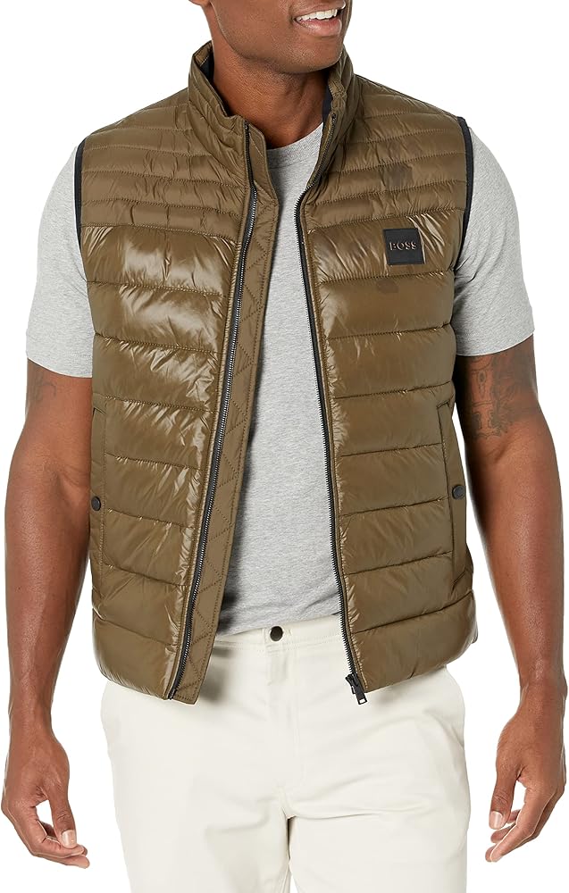 BOSS Men's Lightweight Nylon Patch Logo Puffer Vest