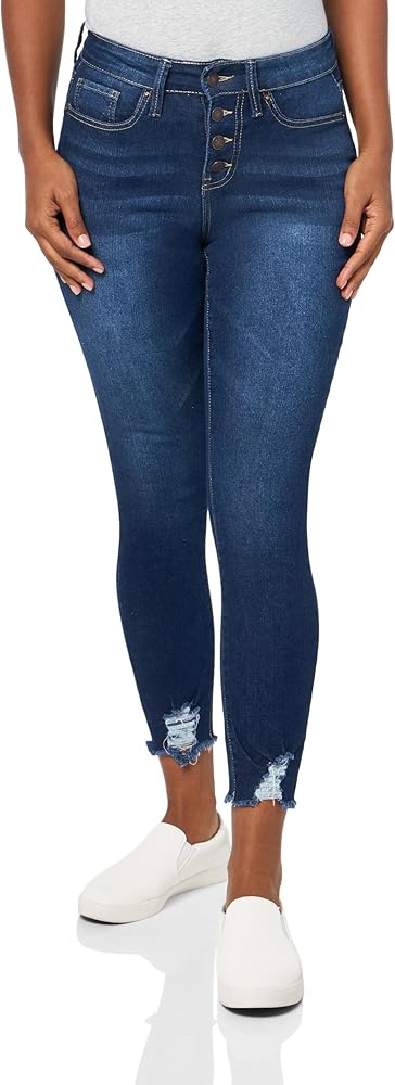 Royalty For Me Womens YMI Jeans Women's Exposed 4 High Rise Button Skinny Ankle Sustainable Jeans