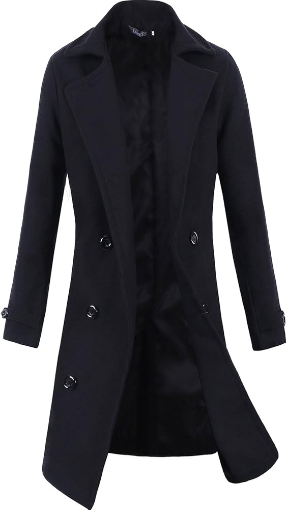 Men Trench Coat Winter Long Jacket Double Breasted Overcoat