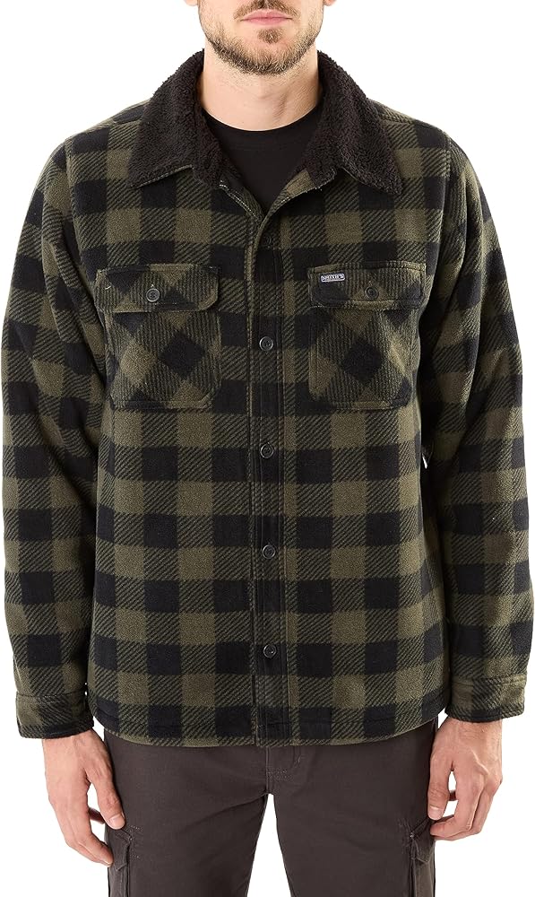 Smith's Workwear Men's Lined Plaid Micro Polarfleece Jacket with Sherpa Collar