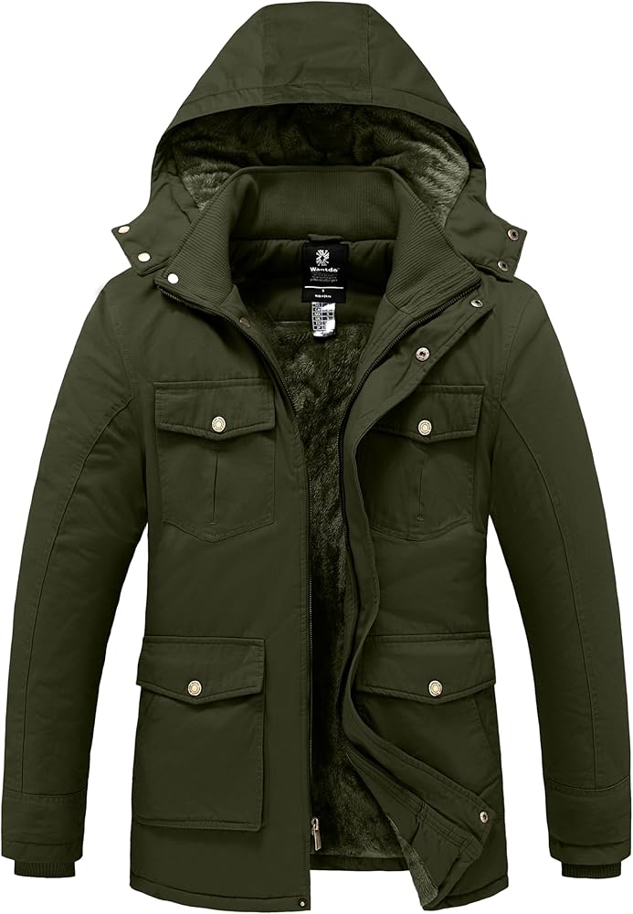 wantdo Men's Winter Coats Warm Parka Jacket Military Jackets with Removable Hood