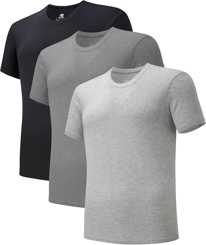 DAVID ARCHY Men's Cooling Undershirt Rayon Made from Bamboo T Shirts Moisture-Wicking Heather Crewneck Tees for Men, 3-Pack