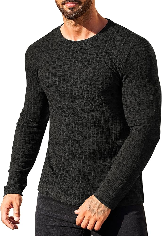 COOFANDY Men's Muscle Long Sleeve T-Shirt Crew Neck Workout Bodybuilding Casual Tee Shirt