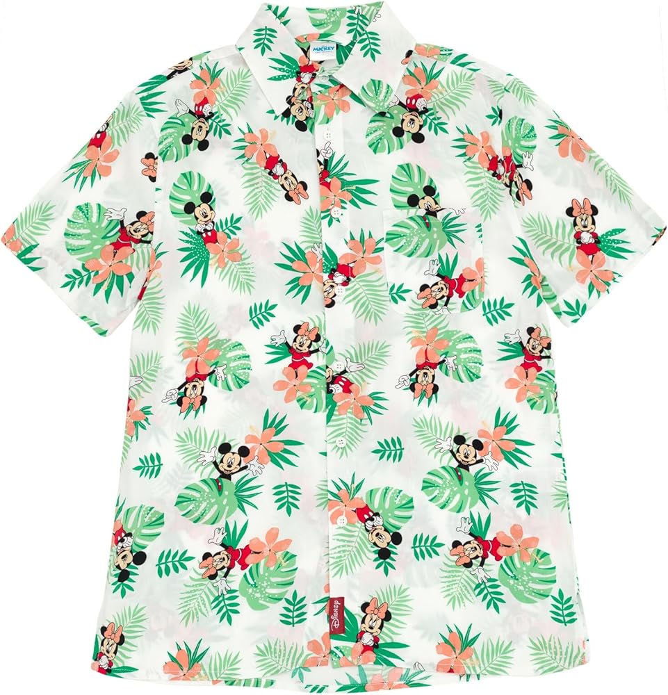 Disney Mickey Mouse Minnie Mouse Hawaiian Matching Family Hawaiian Button Down Shirt Adult