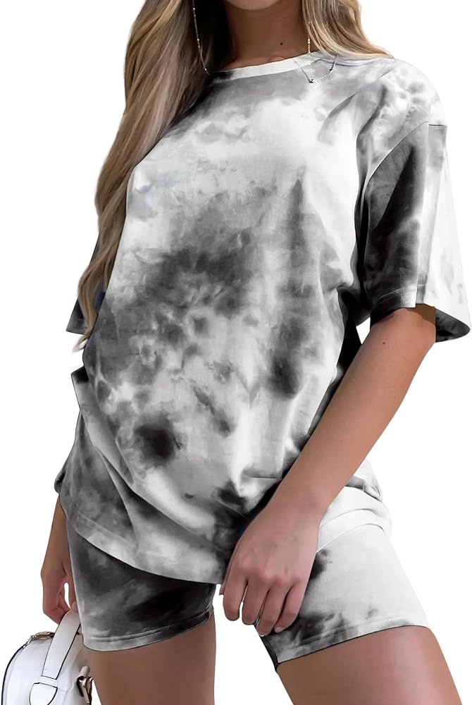 Women's Tie-Dye Set Two-Piece Outfits Summer - Casual Two Piece Short Set Short Sleeve T Shirts