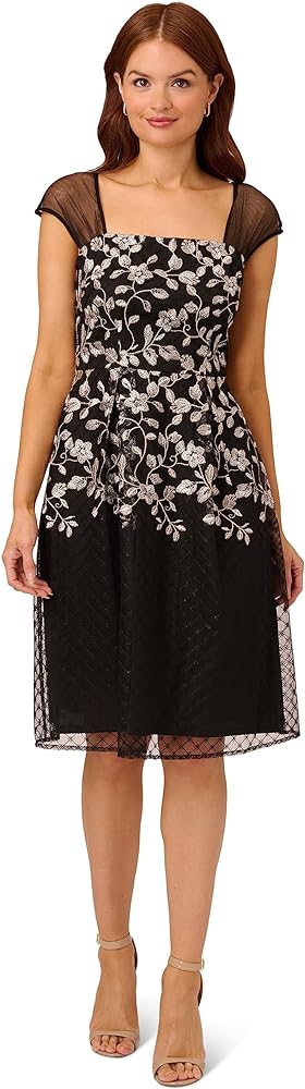 Adrianna Papell Women's Border Embroidery Midi Dress