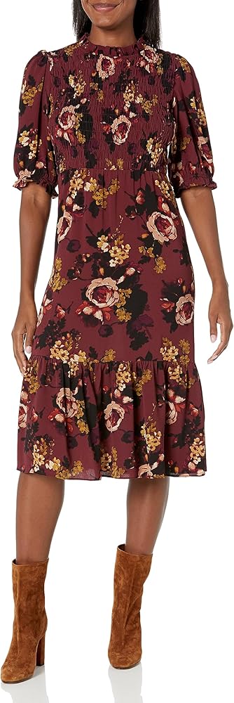 London Times Women's High Neck Sheer Midi Dress