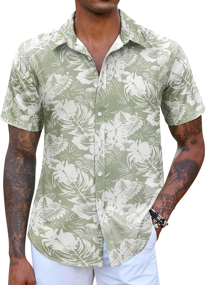 COOFANDY Mens Hawaiian Shirts Short Sleeve Button Down Aloha Shirt Casual Beach Clothes