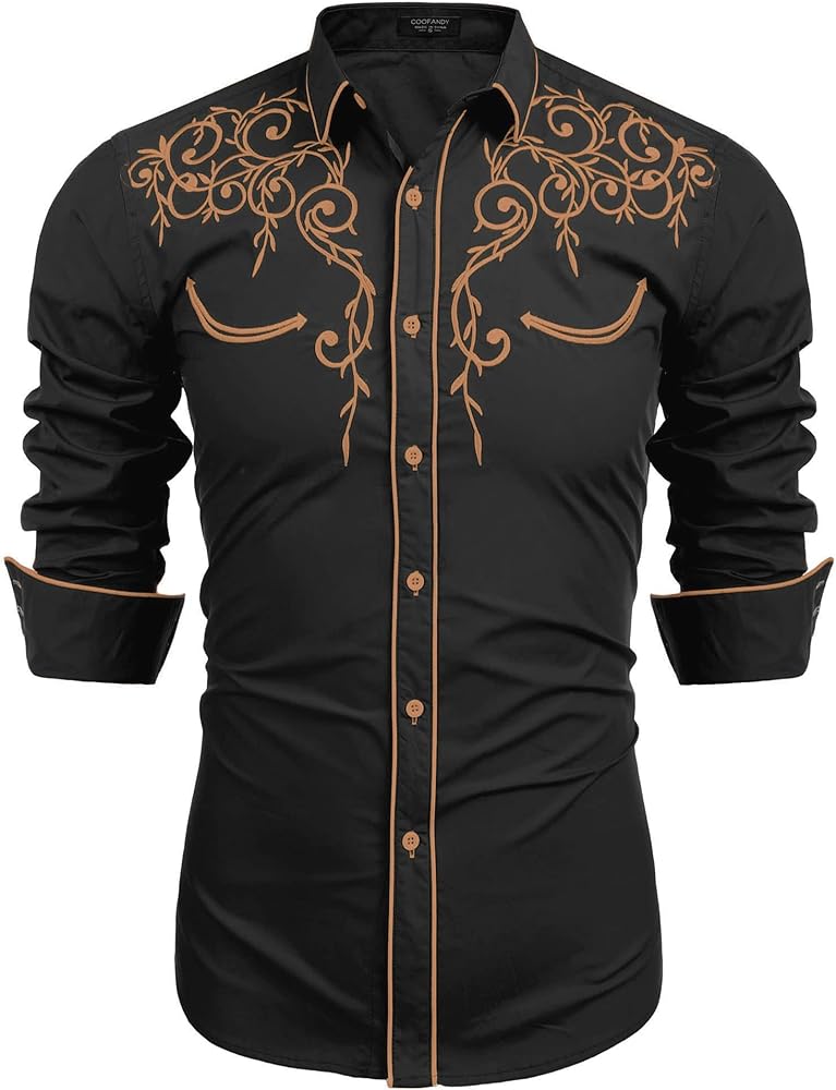 COOFANDY Men's Long Sleeve Embroidered Shirt Slim Fit Casual Button Down Shirts