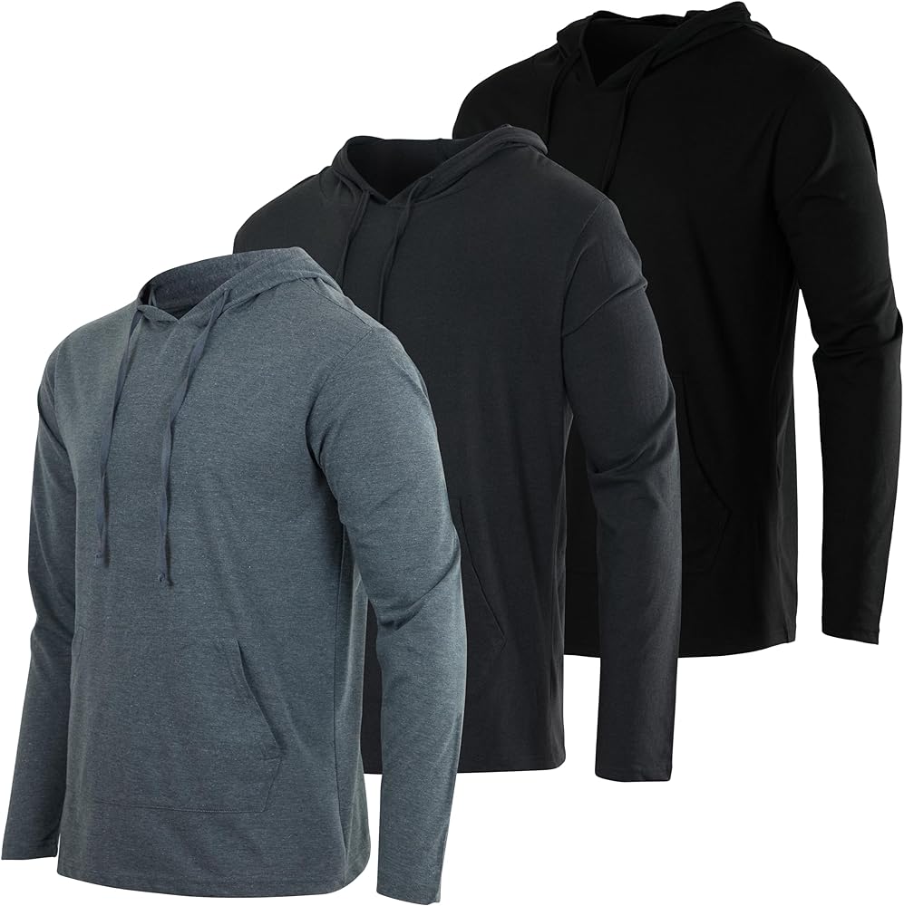 Real Essentials 3 Pack: Men's Cotton Lightweight Casual Pullover Drawstring Hoodie With Pocket (Available In Big & Tall)