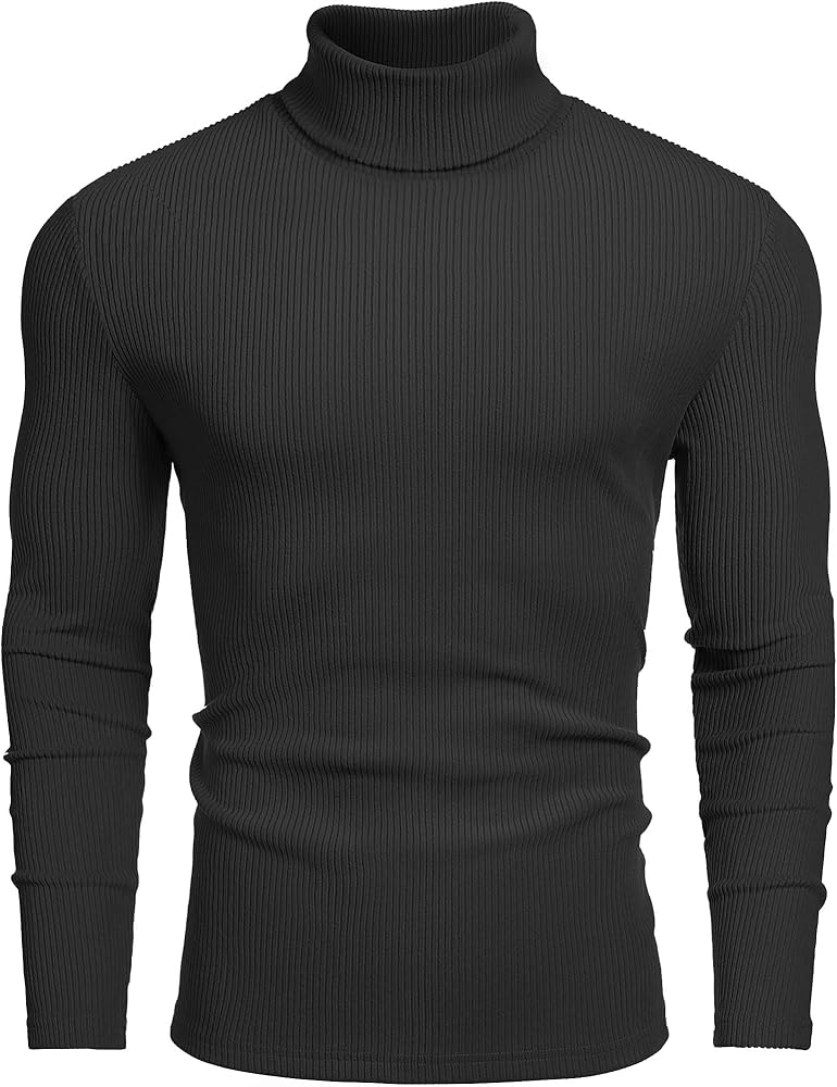 COOFANDY Mens Knitted Turtleneck Slim Fit Turtleneck Long Sleeve Turtle Neck Ribbed Pullover Sweater