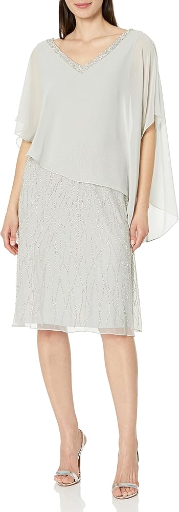 J Kara Women's Geometric Sequin Capelet Short Cocktail Beaded Dress