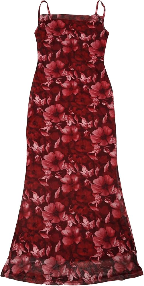 Allegra K Women's Mesh Floral Sleeveless Bodycon Cocktail Maxi Dress