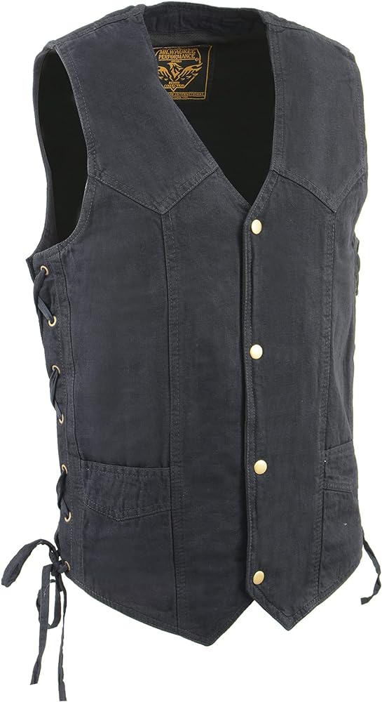 Milwaukee Leather Mens Classic Denim Snap Front Side Lace Vest DM1315