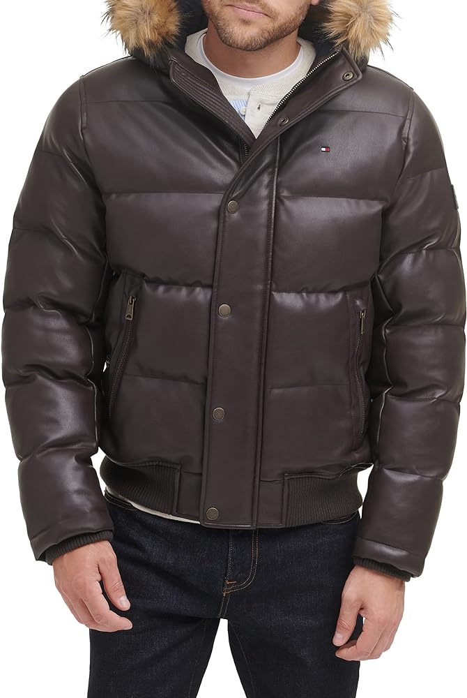 Tommy Hilfiger Men's Lightweight Quilted Faux Leather Puffer Jacket