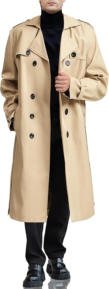 Men's Trench Coat - Long Jacket Overcoat-Oversized Casual Windbreaker