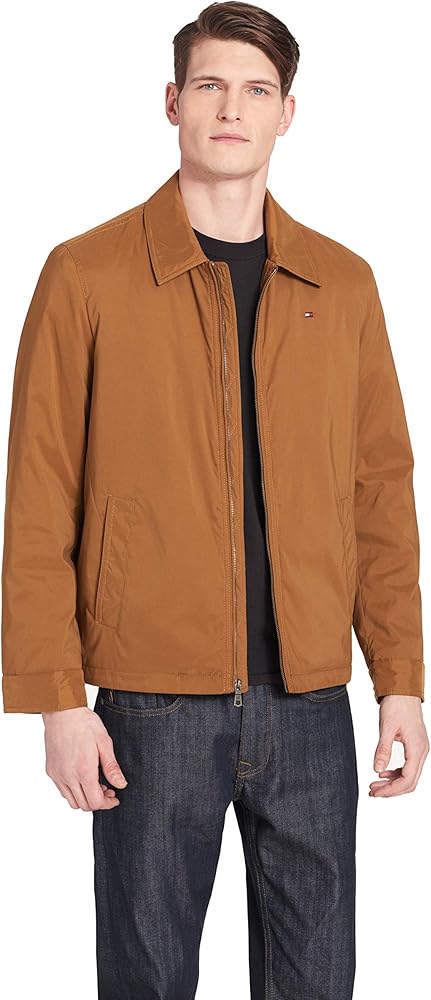 Tommy Hilfiger Men's Lightweight Microtwill Golf Jacket (Standard and Big & Tall), vicuna brown, Large