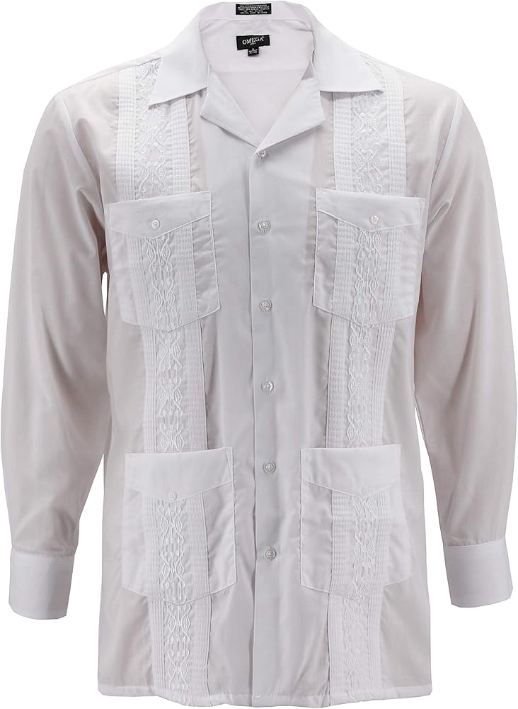 Men's Guayabera Long Sleeve Button Up Cuban Beach Casual Embroidered Dress Shirt