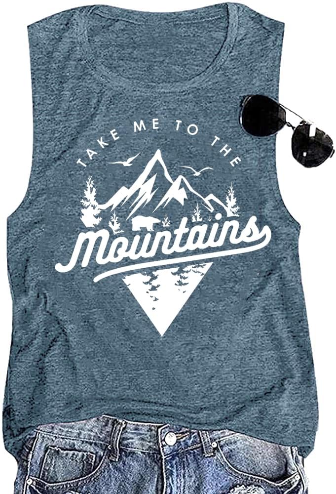 Womens Vacation Adventure Tank Tops Take Me to Mountain Natural Scenery Animal Graphic Tank Summer Sleeveless Tops