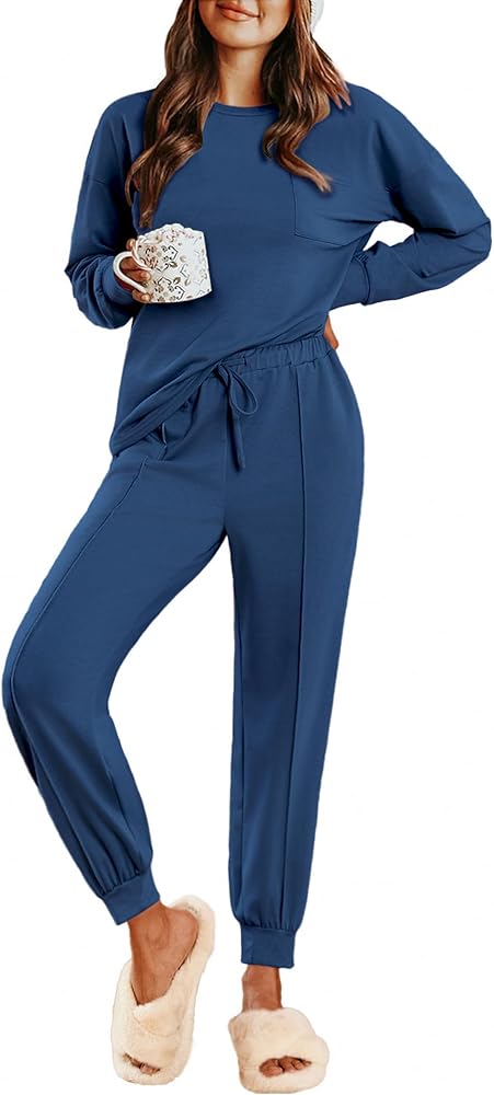 Ekouaer Lounge Sets for Women 2 Piece Jogger Pajama Long Sleeve Pants Loungewear Sweatsuits Casual Matching Outfits