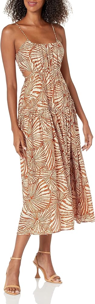 MOON RIVER Women's Shirred Sleeveless Cut-Out Midi Dress